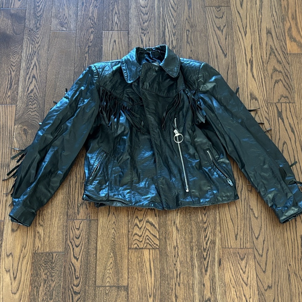 Black Leather Fringe Jacket